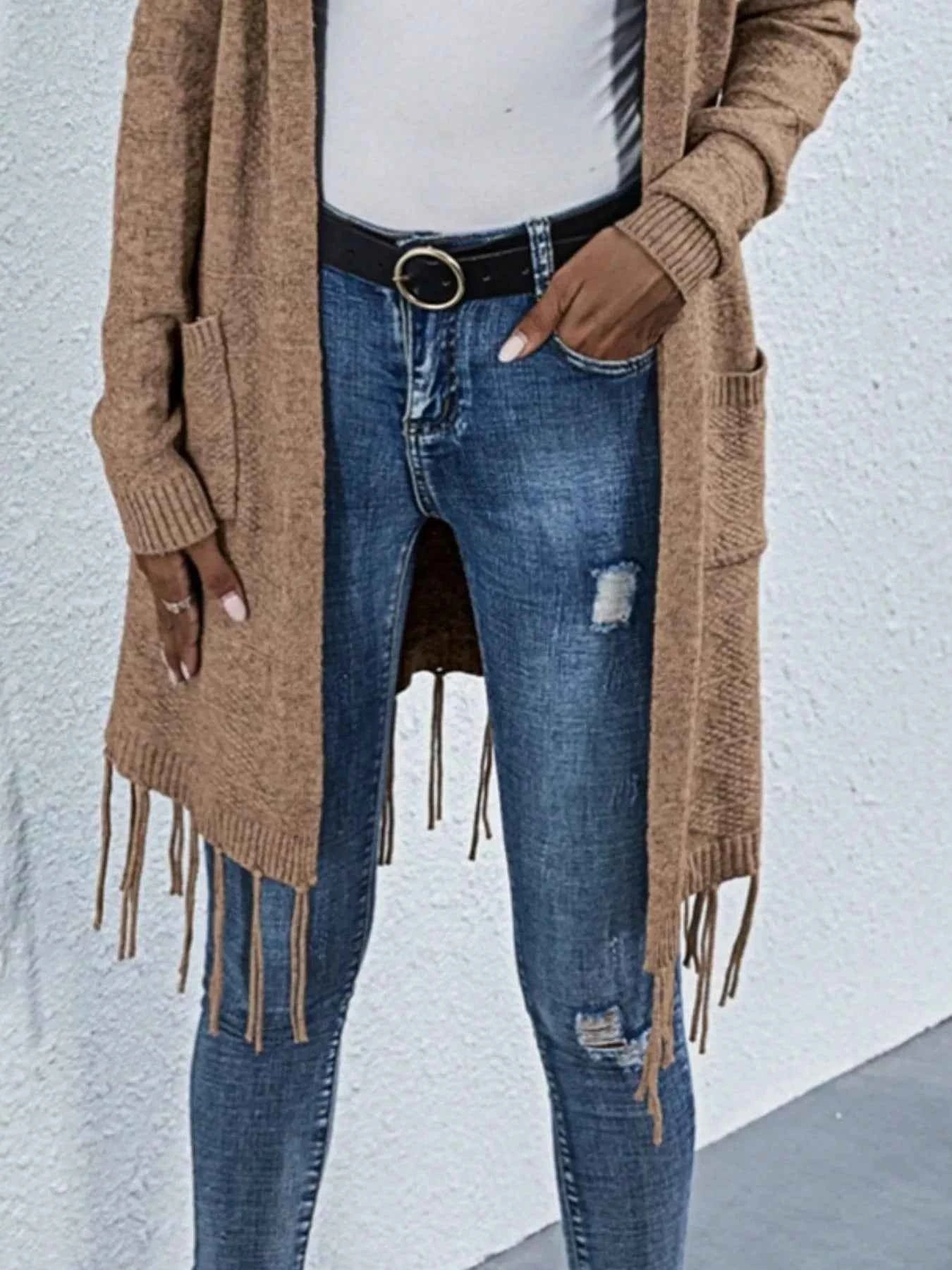 Open Front Fringe Longline Cardigan with Pockets 819aaac9-e445-4603-bef5-1f4ea2eb36b6-Max-Origin