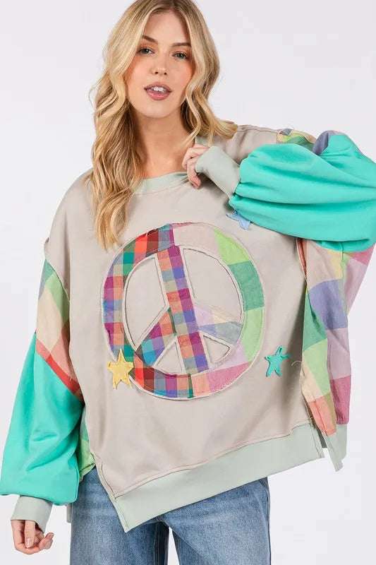 SAGE + FIG Contrast Peace Patch Dropped Shoulder Sweatshirt 819b8d43-13df-46e2-bcc6-60355825422c-Max