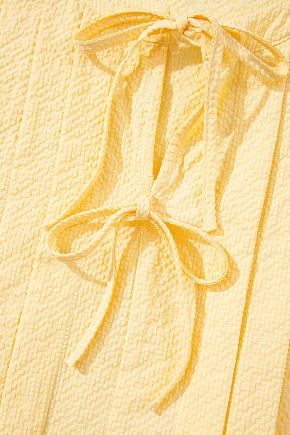 Yellow Cream Bow Tie Notched Neck Pleated Sleeveless Top 81b7714ff26a160e