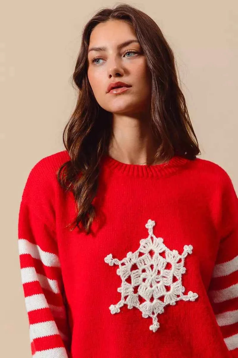 SO ME Christmas Snowflake Crochet Embellished Sweater 81dd299b0015417c8e2df1865c97127e-Max-Origin