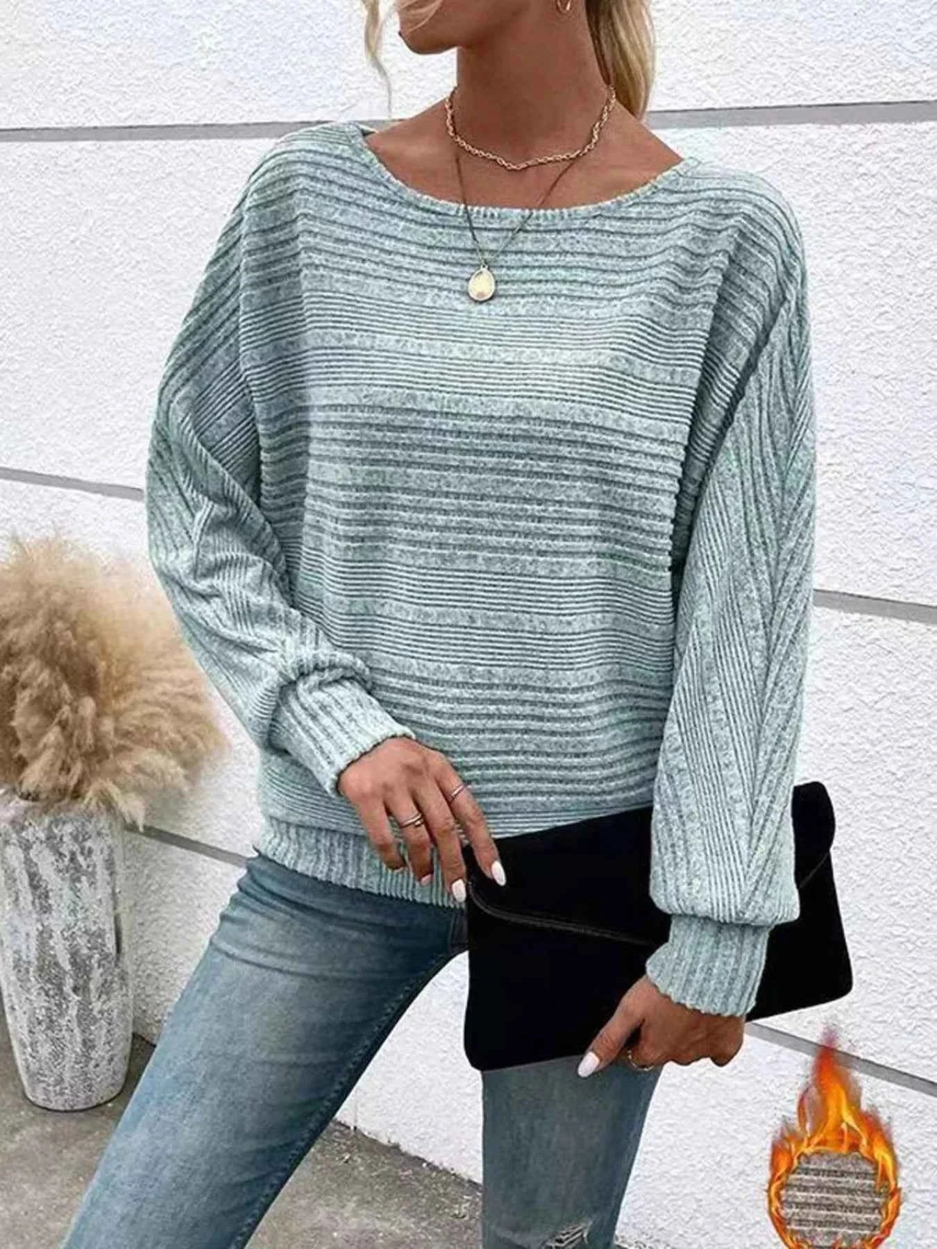 Ribbed Round Neck Long Sleeve Top Light Blue 81e17d6e245945e69906f0db95b5150b-Max-Origin