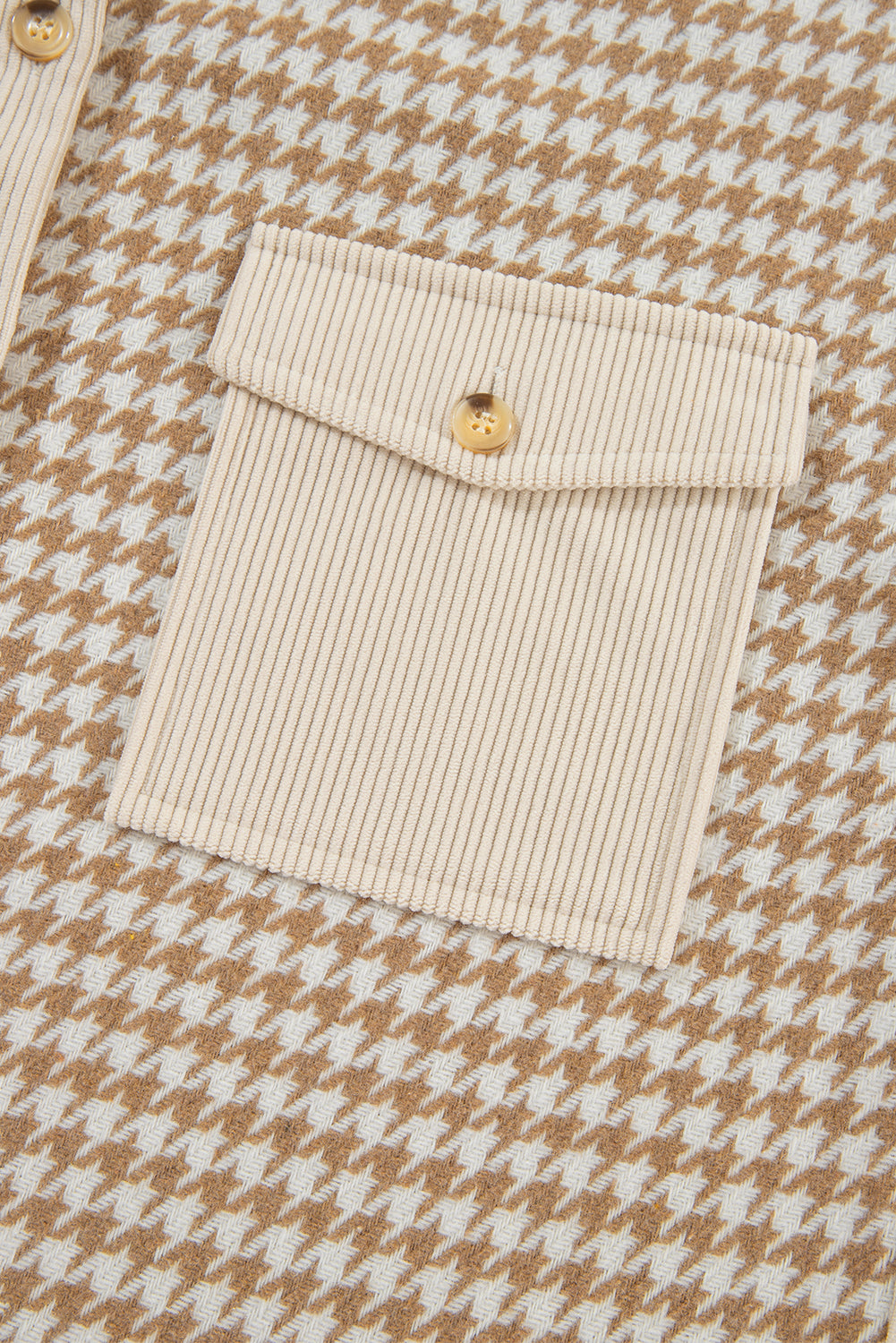 Parchment Houndstooth Corduroy Patchwork Flap Pocket Shacket 81f8686174fe53d0