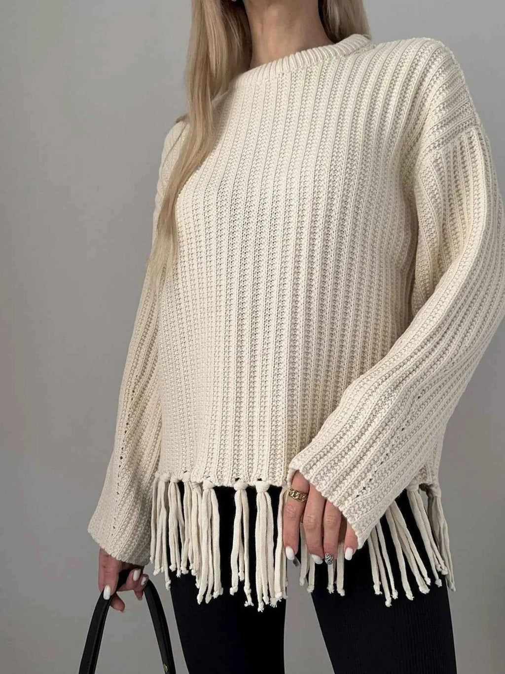Fringe Round Neck Long Sleeve Sweater 81fba8f9dade4a17902c0a18ab7c3be3-Max-Origin
