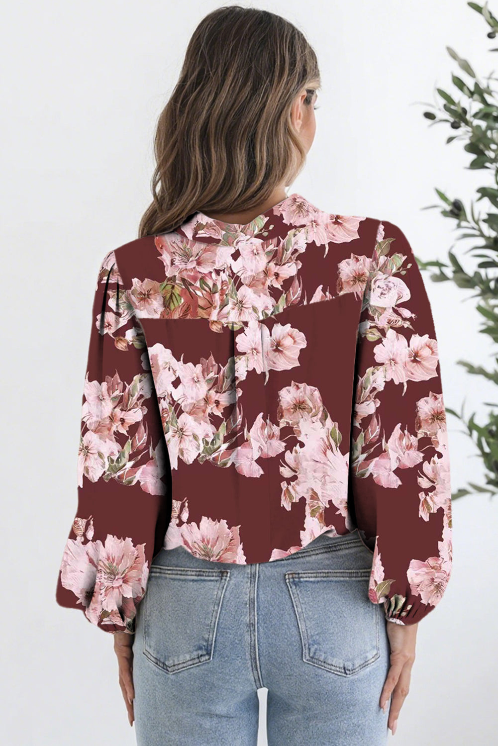 Brown Floral Puff Sleeve Lightweight Shirt 81ff07bccfe6db72