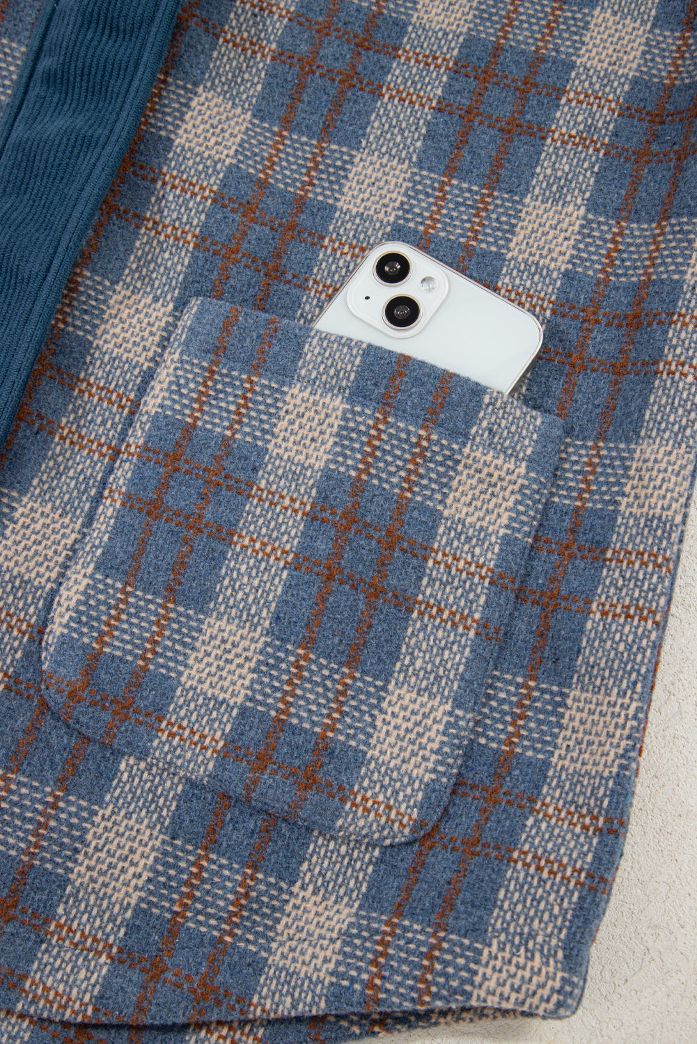 Gray Plaid Corduroy Patchwork Collared Zip Up Snap Button Jacket 82079083723a950b