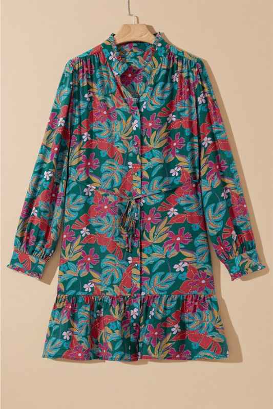 Floral Frilled V-Neck Puff Sleeve Ruffle Shirt Dre 821b3d20-b386-4e04-ad43-4894575b748c
