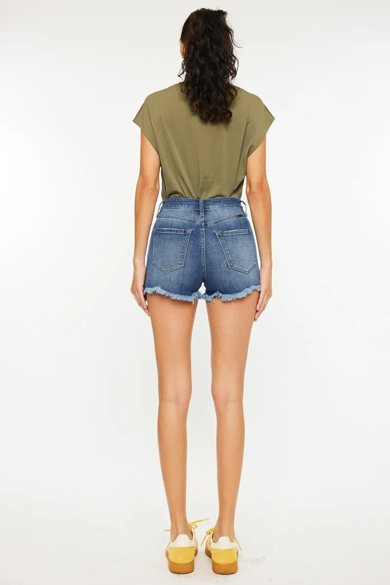 Kancan High Rise Frayed Hem Denim Shorts 82273f9cd6944714bf08857dbb07b409-Max-Origin