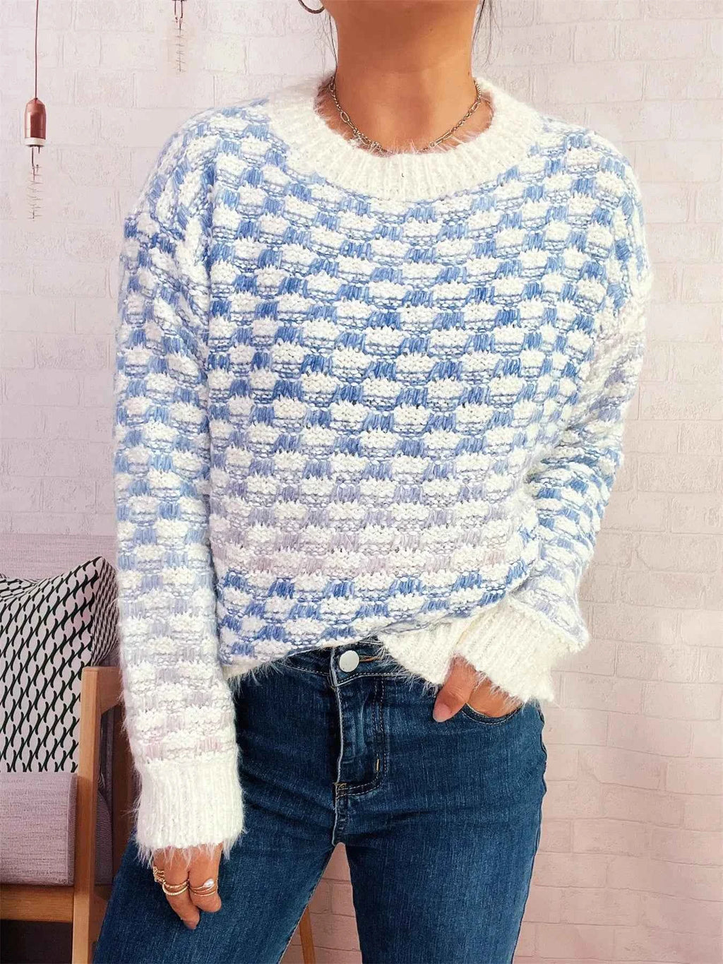 Rainbow Gradient Round Neck Sweater 8230f15039f24c1cb5e31208121b77d1-Max-Origin