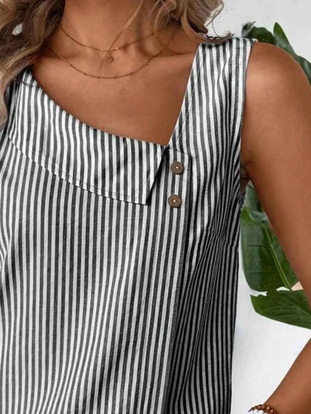 Decorative Button Asymmetrical Striped Tank 8234aa1d-ca99-4d9d-8d54-67f58416e603-Max-Origin