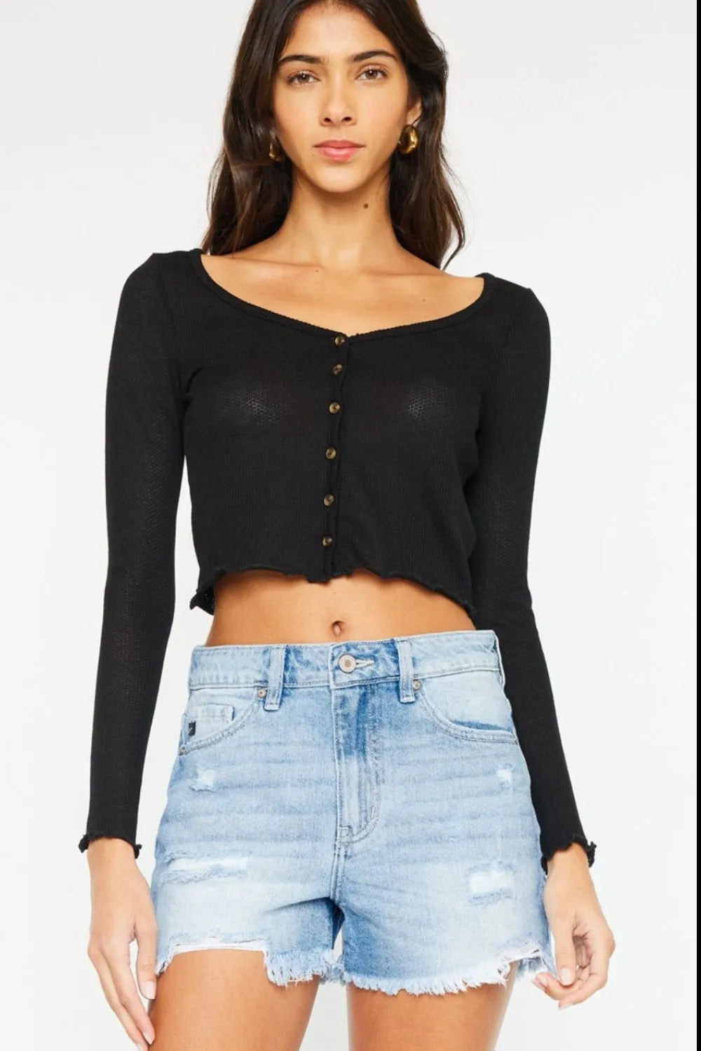 Kancan High Waist Frayed Denim Shorts 823f9861-be88-416a-893c-b2606b3e4ff4-Max