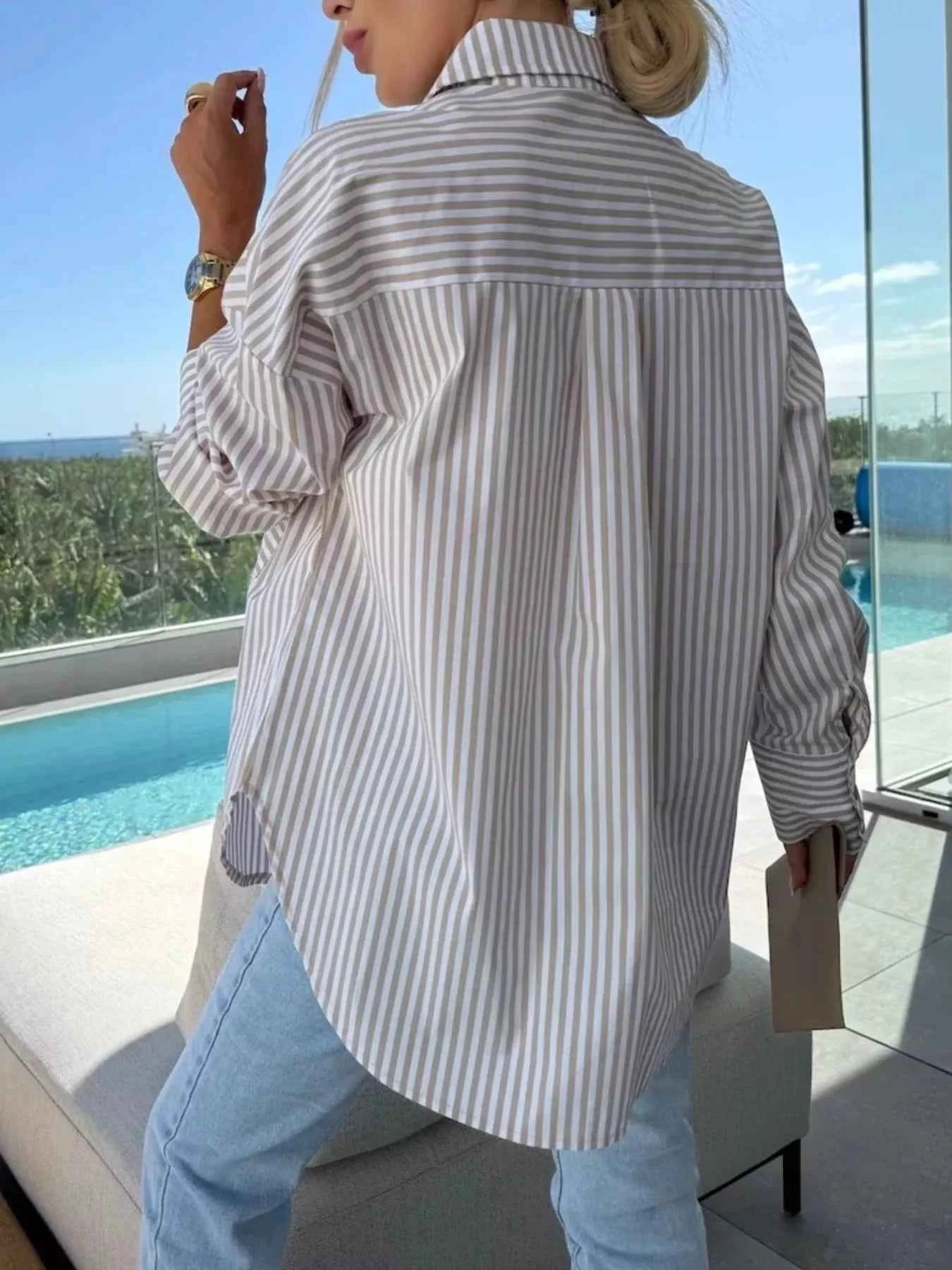 Striped Oversized Button-Down Shirt Khaki 824dab3c-5aaf-478a-a755-999fa5954e79-Max-Origin