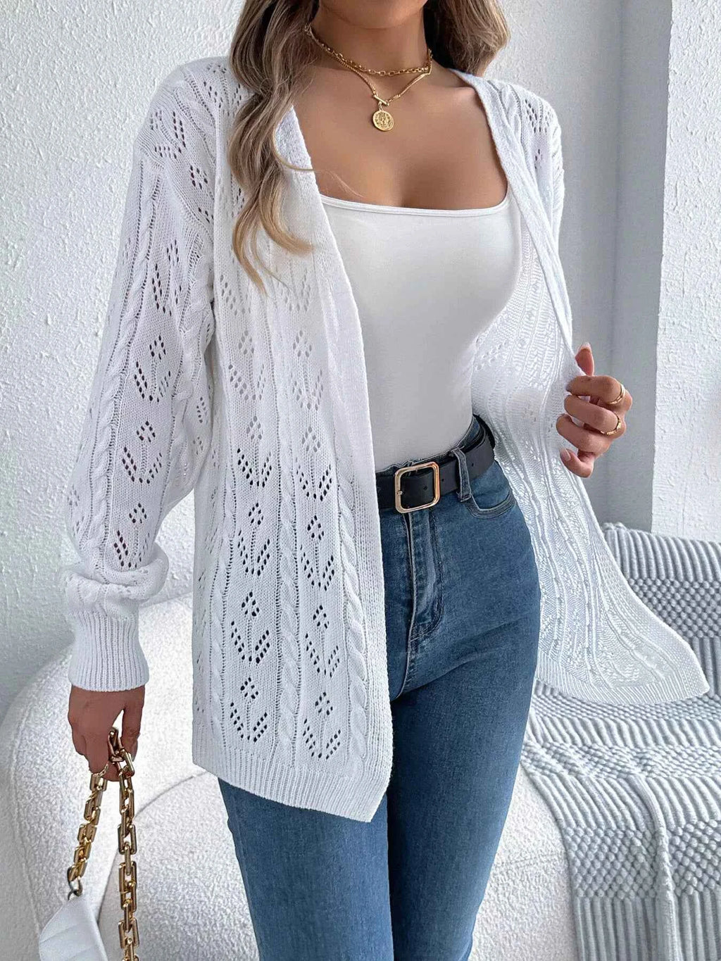 Openwork Open Front Long Sleeve Cardigan 824f59dec70d40249b061daaaaad2938-Max-Origin