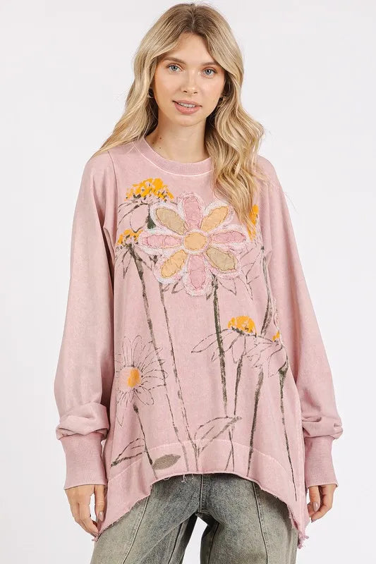 Mittoshop Flower Graphic Print and Patch Oversized Sweatshirt 824f8403-91ea-4697-8572-3a68992215a0-Max