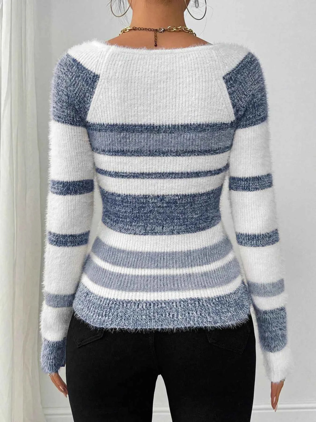 Striped Fuzzy Long Sleeve Sweater 82532f1d7fb44e749e2630038f7a71a7-Max-Origin