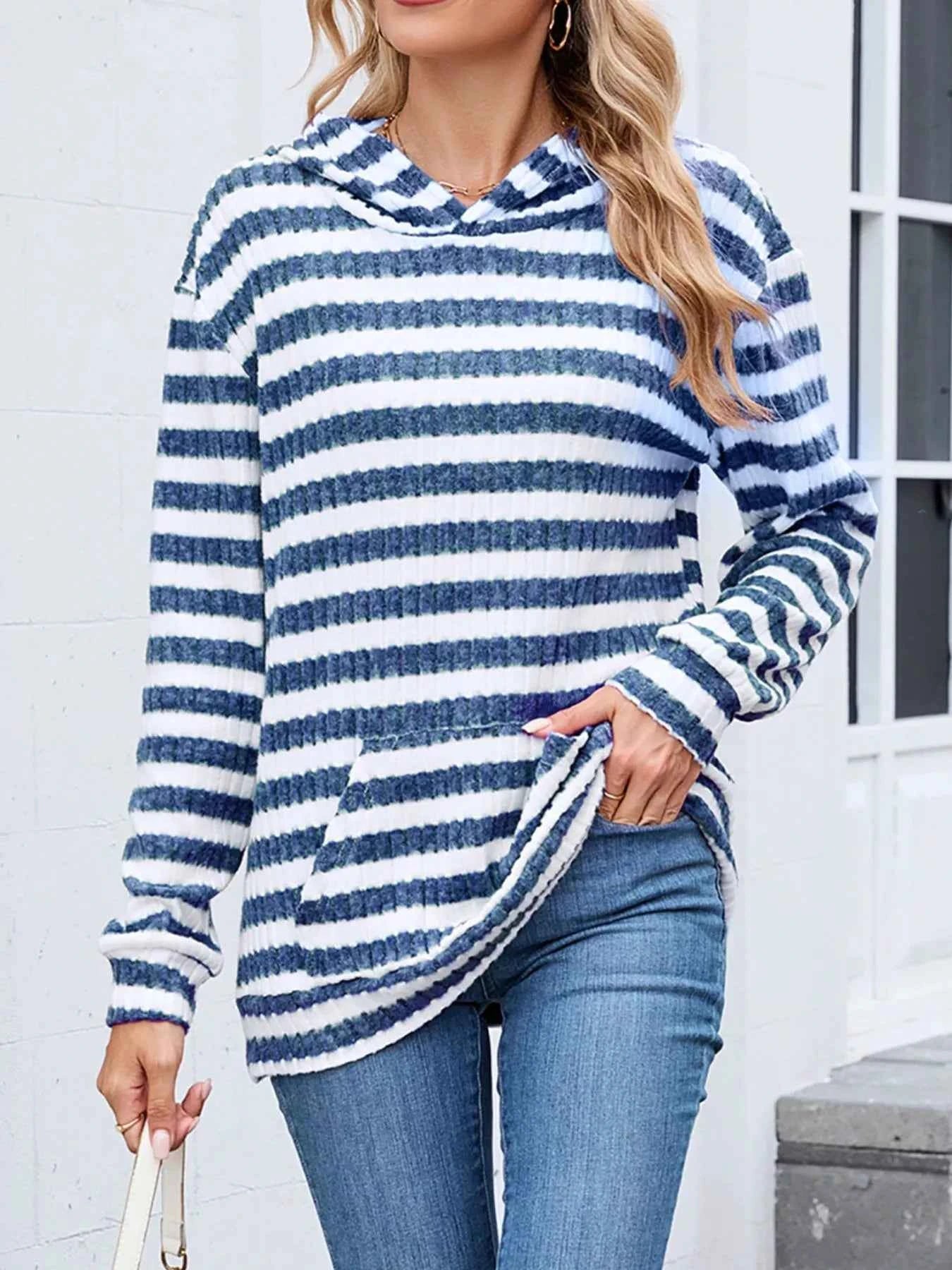 Striped Dropped Shoulder Hoodie Colorful Blue Stripes 82567cc2-1871-4bcb-b4c3-038d286dbb4b-Max-Origin
