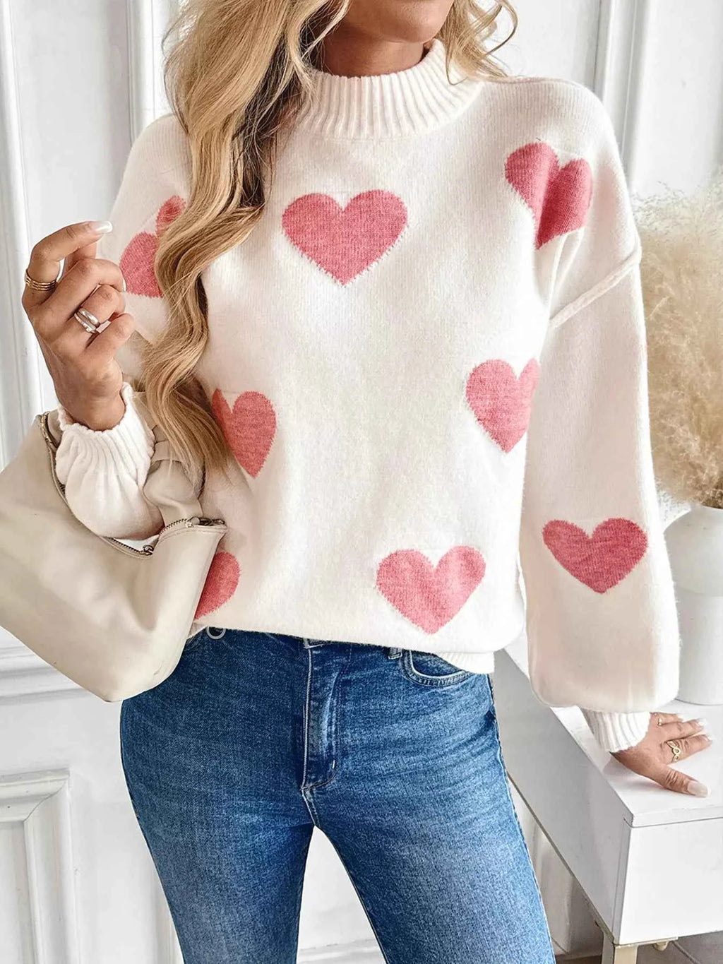 Heart Mock Neck Long Sleeve Sweater Pale Blush 8267bef83e20444ab248e249919d5b28-Max-Origin