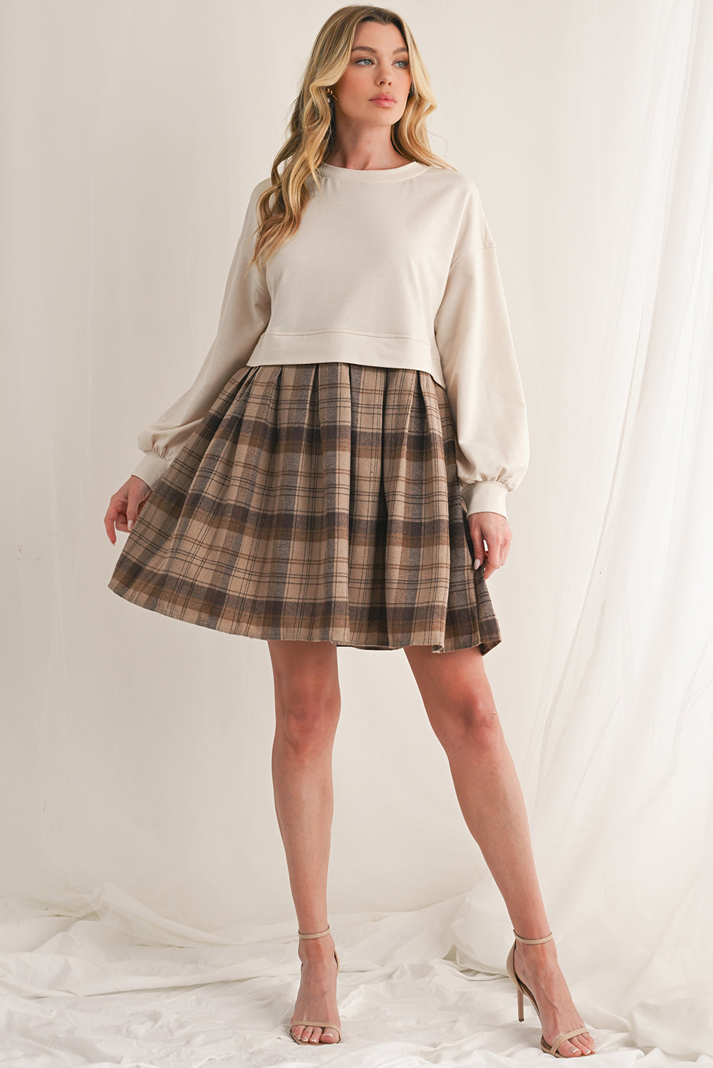 Black Plaid Patchwork High Waist Sweatshirt Mini Dress 8273408f106d5faa