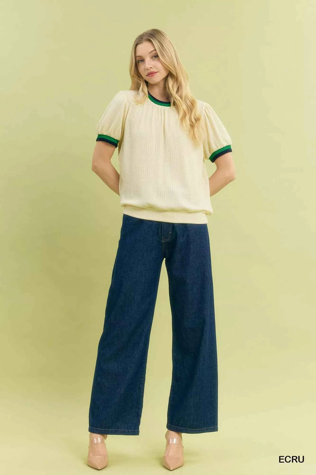 Umgee Puff Sleeve Knit Top with Contrast Rib Trim 828446e3-7103-4780-b01f-dd46fae213b4-Max-Origin