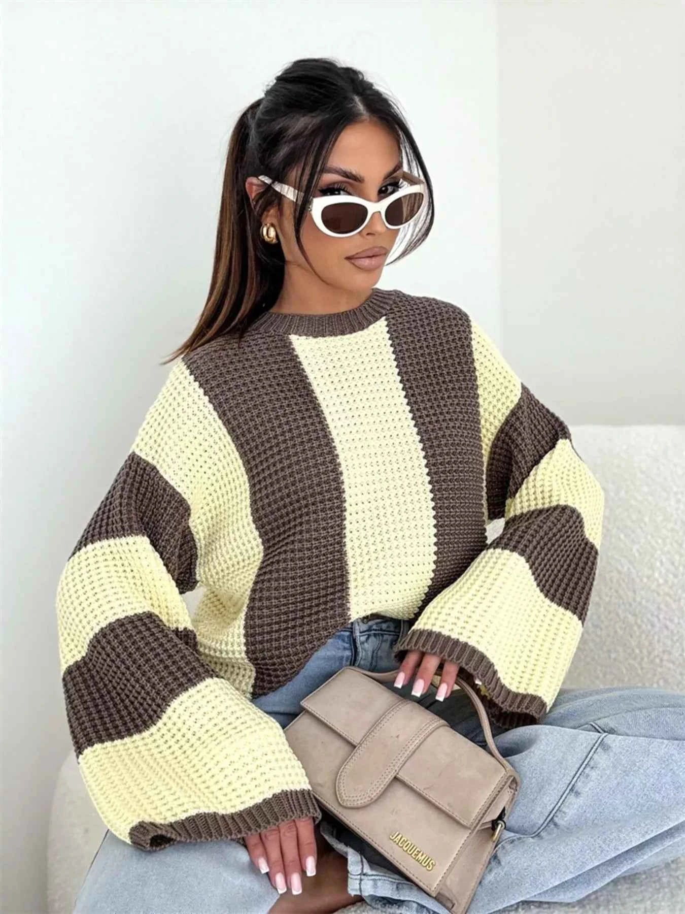 Color Block Long Sleeve Sweater Yellow 8284dd9afd52426db3a6674aa023a38b-Max-Origin