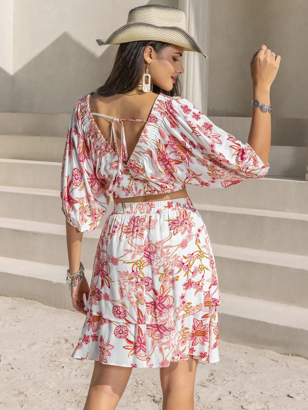 Printed Half Sleeve Top and Layered Skirt Set 828669aa-4486-40bc-af12-e38a5f1c54bd-Max