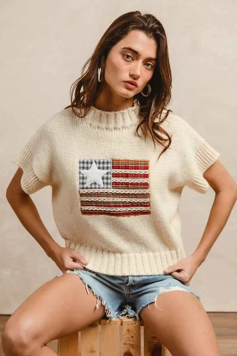BiBi American Flag Patchwork Drop Shoulder Sweater 8292dcfb5b8543ed802091fa8608e370-Max-Origin