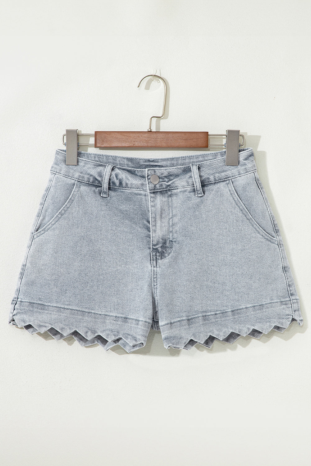 White Scalloped Hemline Light Wash Denim Shorts 82ac2d1961578079