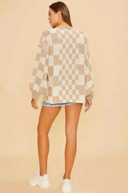 Annie Wear Checkered Open Front Drop Shoulder Cardigan 82b84e83-a3e9-4bb9-9eb9-5a566508f982-Max