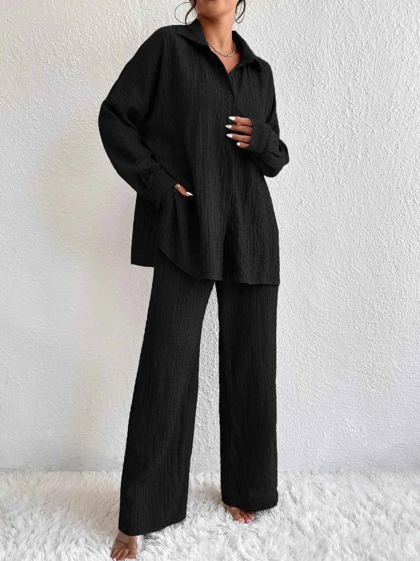 Button Up Long Sleeve Shirt and Pants Set 82cb96b11b8744f58e9ddd809dfc6a3a-Max-Origin