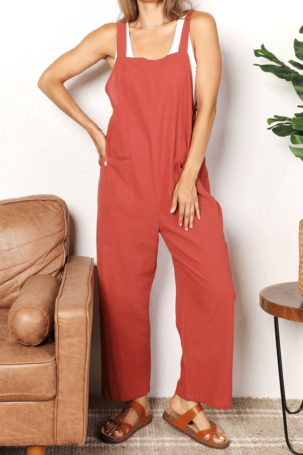 Perfee Wide Leg Overalls with Front Pockets 82cfcab722ab47c681e301edb5d32a09-Max