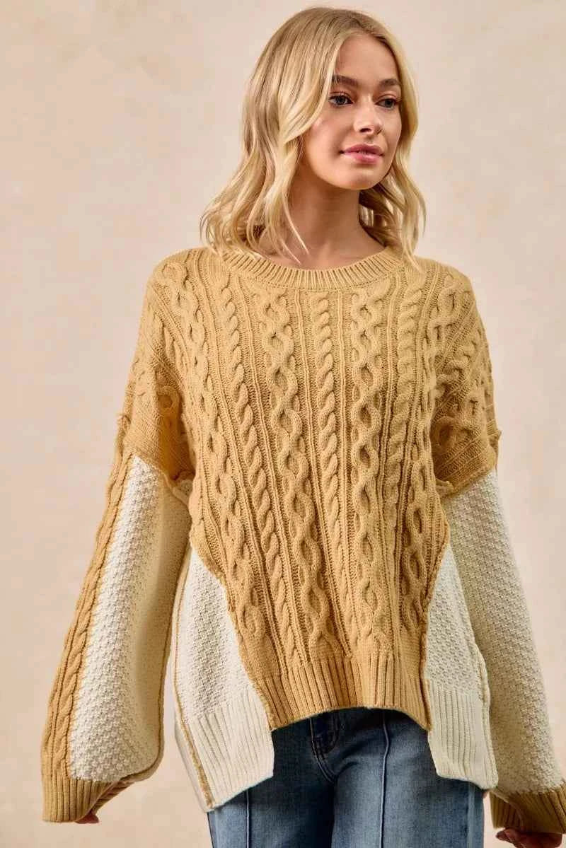 BiBi Cable Knit With Hacci Combo Sweater With Uneven Hem Detail 82e96dfcb3944b00962473397b4fd520-Max-Origin
