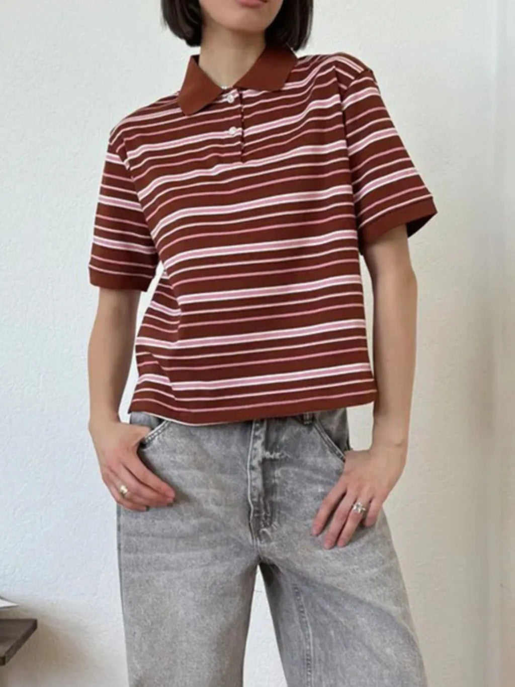 Striped Polo T-Shirt with Contrast Collar 82feb1c1-e235-49c8-a78b-2d195bf36389-Max-Origin