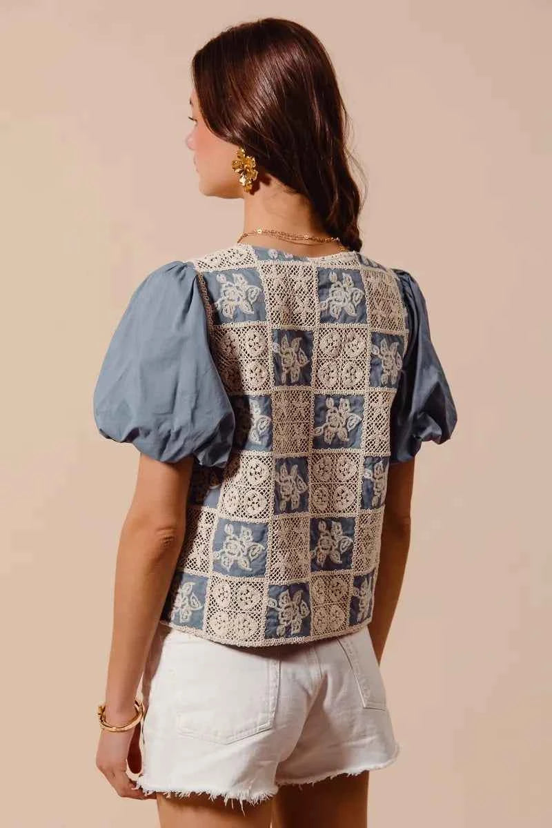 SO ME Crochet Lace Tie Front V Neck Blouse Top 8307297d6a8242a79a03543148814b34-Max-Origin