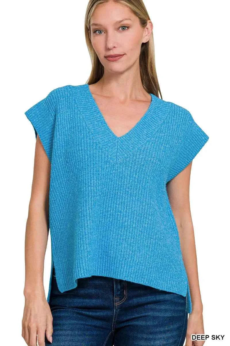 Zenana Oversized Sweater Vest with Side Slit DEEP SKY 833a3328468a4ccf9b9d9550b6b0bccb-Max-Origin