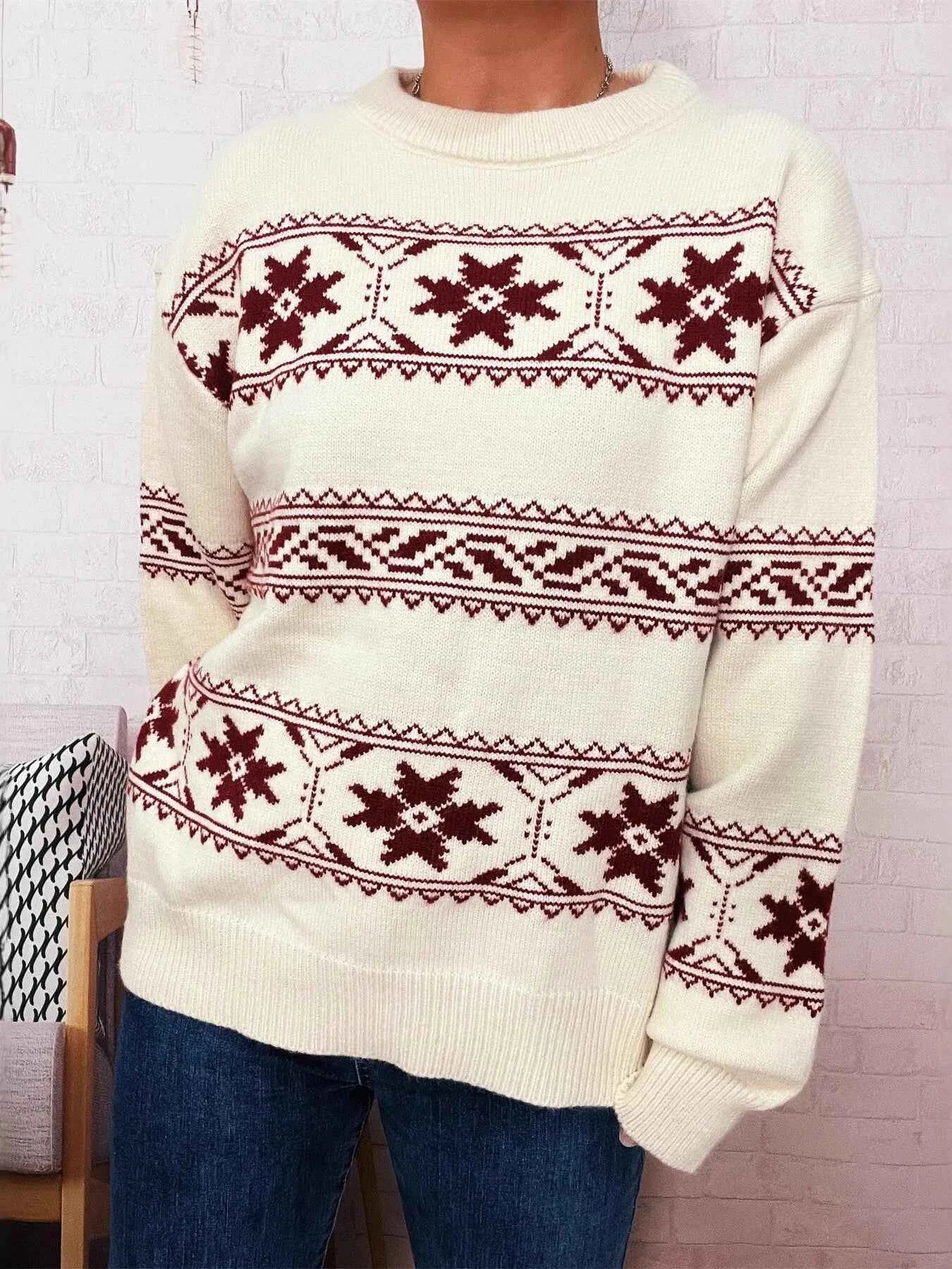 Christmas Snowflake Round Neck Sweater 833c0289cc0c4b94b5eea0f36397252d-Max-Origin