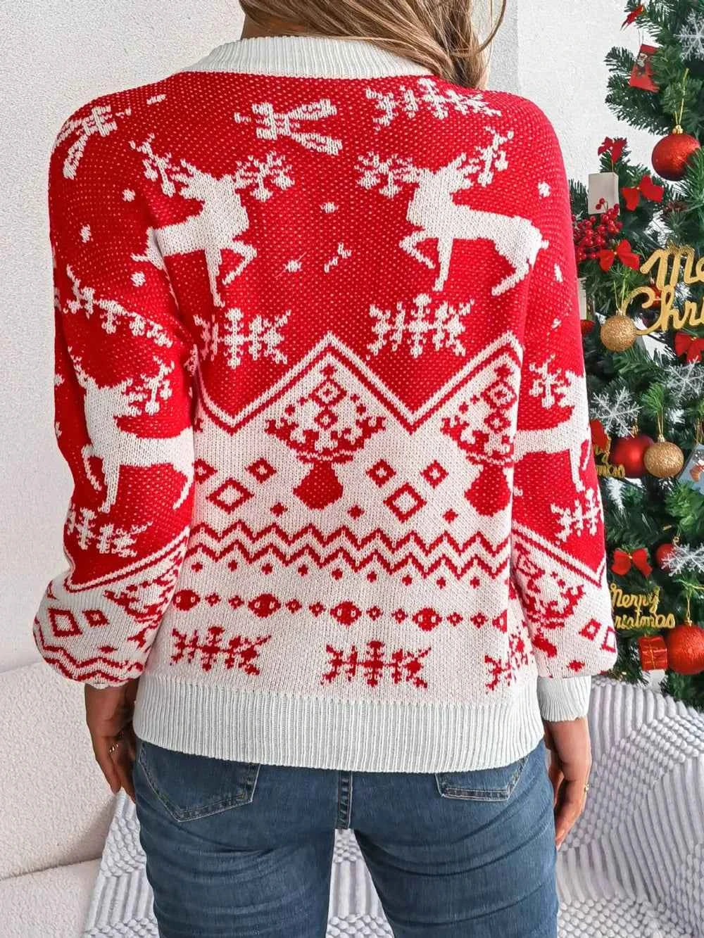 Christmas Element Round Neck Long Sleeve Sweater 8350f8a5-3daf-4502-a1d4-8c62c8f38be9-Max