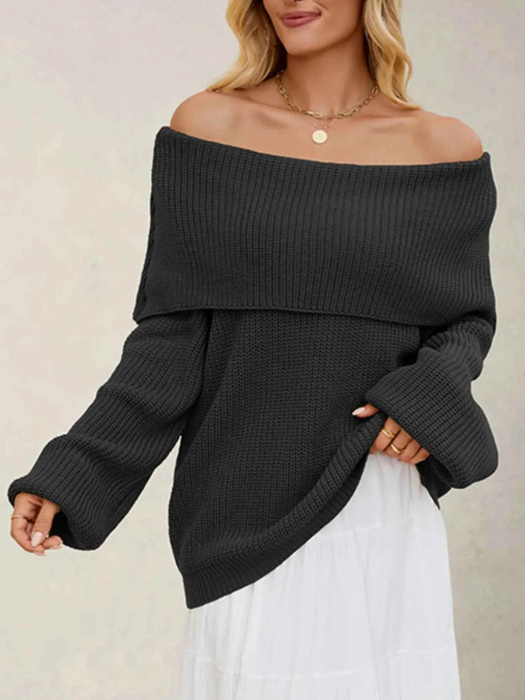 Fold-Over Collar Long Sleeve Sweater 83a0640a-52c8-48a0-b610-a9b684131dc2-Max-Origin