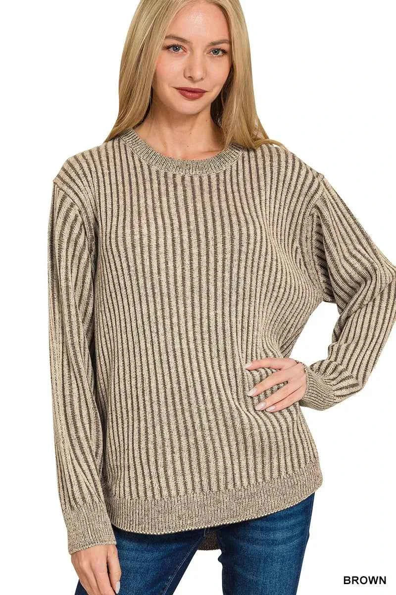 Zenana Curved Hem Two-Tone Ribbed Sweater BROWN 83af6dcd42b645439675bc9bd0cf2176-Max-Origin