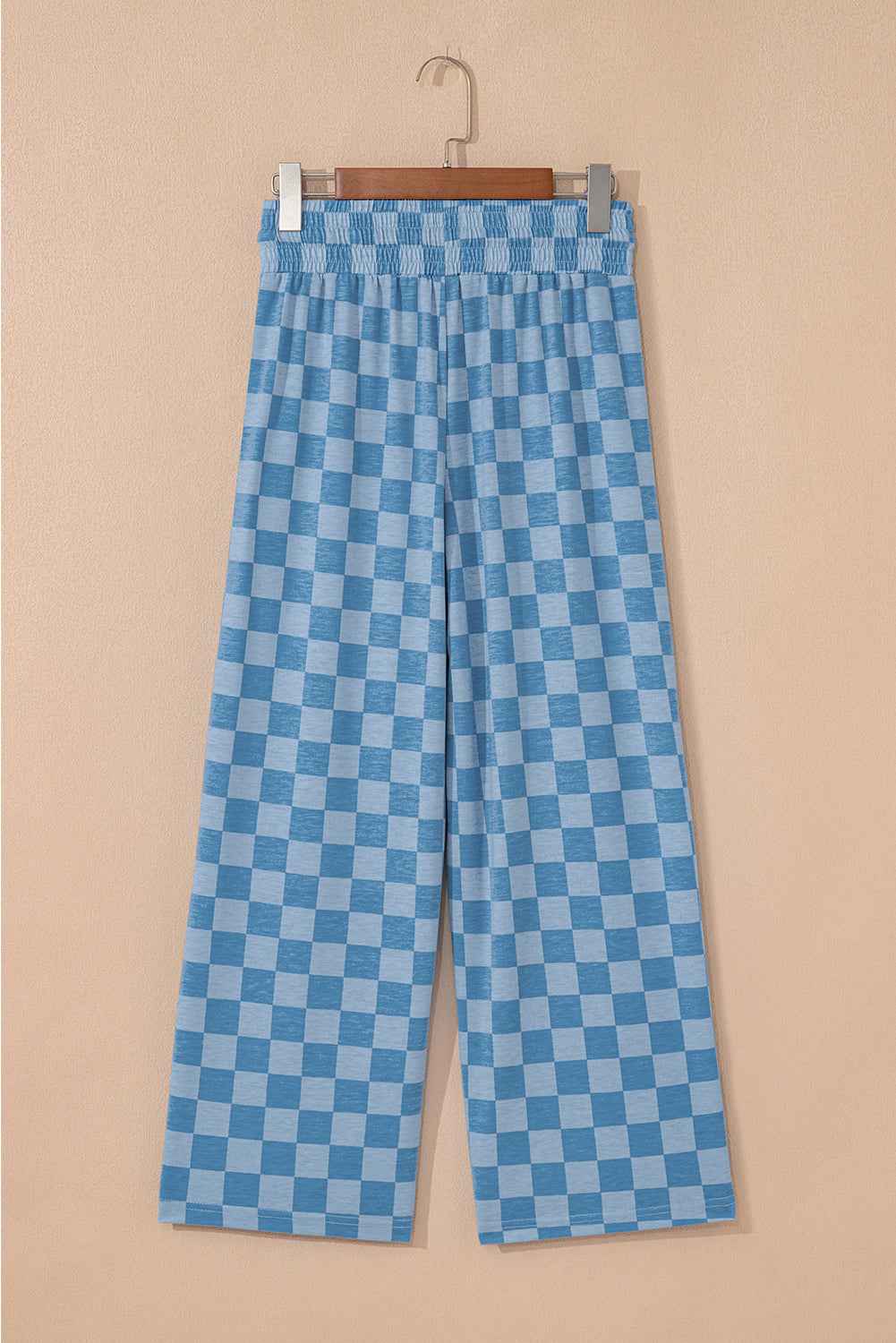 Khaki Tie Elastic Waist Checkered Loose Pants 83ebc9858e27fd95