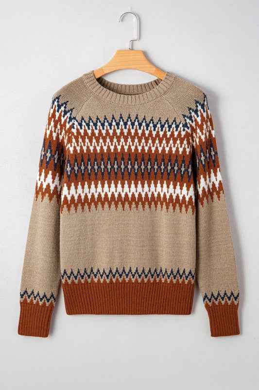Western Aztec Geometric Colorblock Crewneck Sweate 83ec6fb3-5ebe-4681-b5e0-f72c4fe85aa5