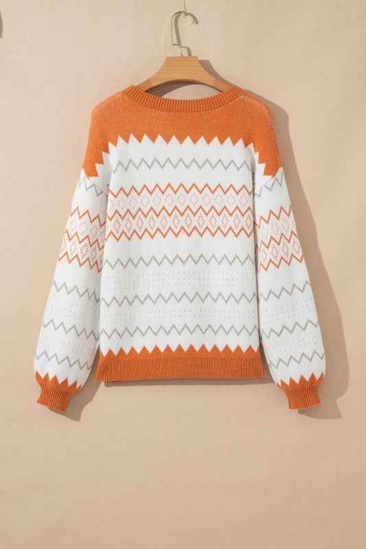 Geometric Zigzag Stripe Crewneck Pullover Sweater 83fa4fa6-4d4e-4b08-91b4-ede241cc54b2