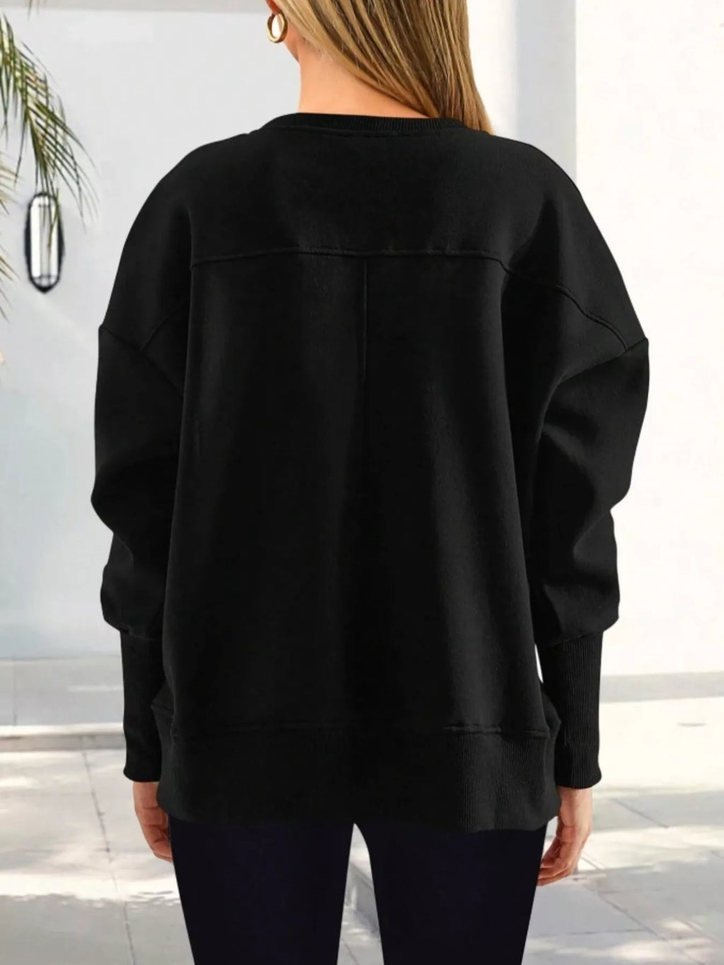 Slit Round Neck Dropped Shoulder Sweatshirt 84002fd94c24447f9179a236177c2233-Max-Origin