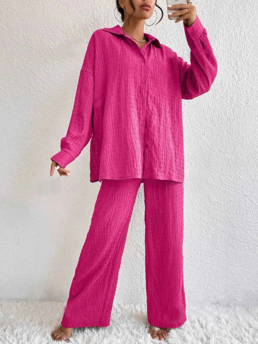 Button Up Long Sleeve Shirt and Pants Set 840d691889794e83a09cefc5e93478bf-Max-Origin