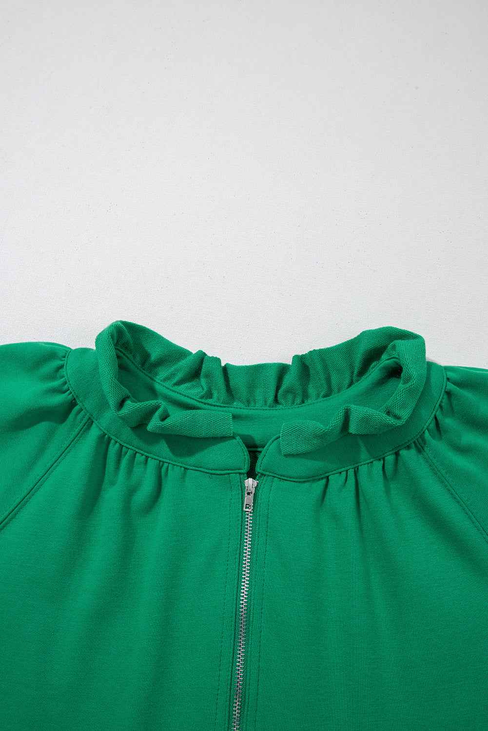 Sea Green Half Zip Puff Sleeve Top and Ruffle Shorts Set 842111deb9ca6454