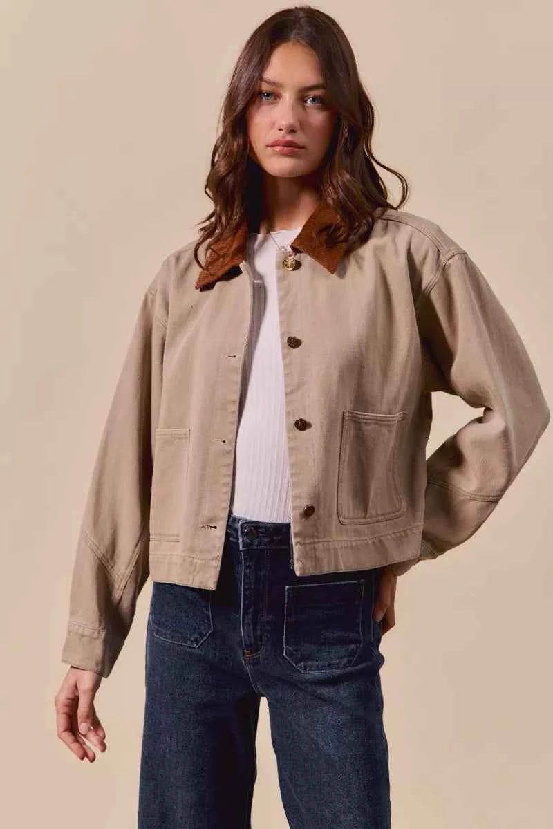 SO ME Cotton Twill Cropped Barn Jacket wtih Collar 8429ee1bfee54842a9940f3df64eebf6-Max-Origin