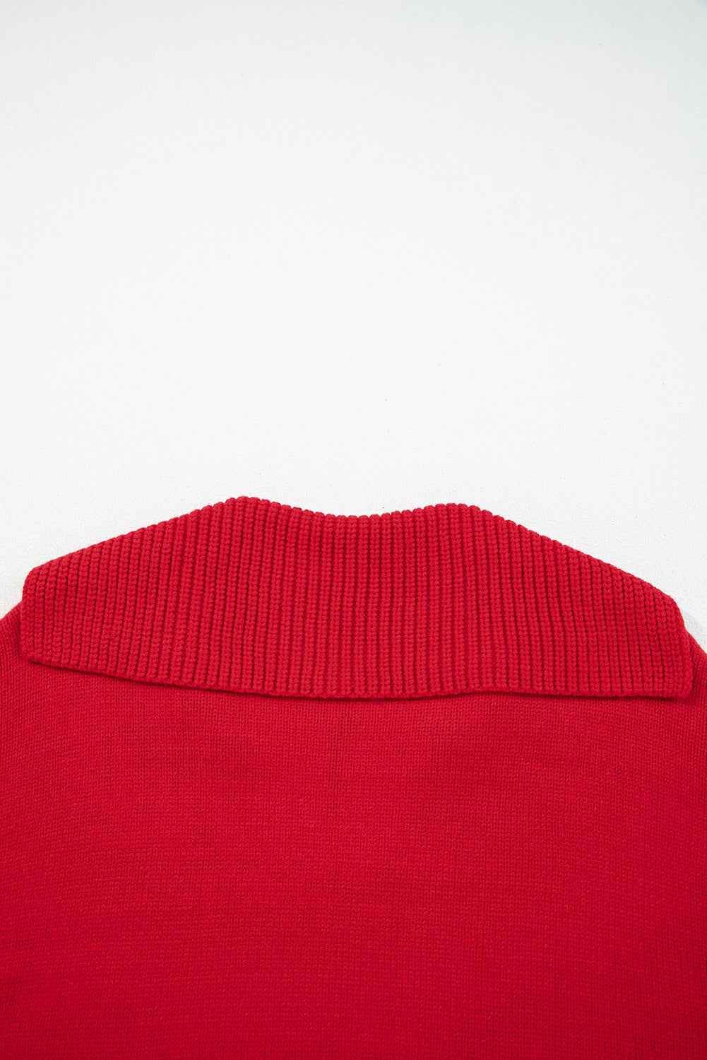 Racing Red Ribbed Edge Collared V Neck Loose Fit Sweater 84485ac940ae46e2