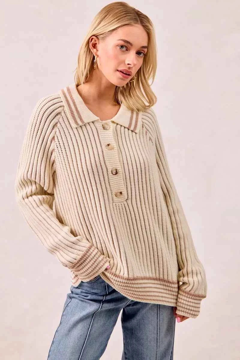 BiBi Half Button Ribbed Two Tone Sweater 844a90ff804349f692974f26dade5582-Max-Origin