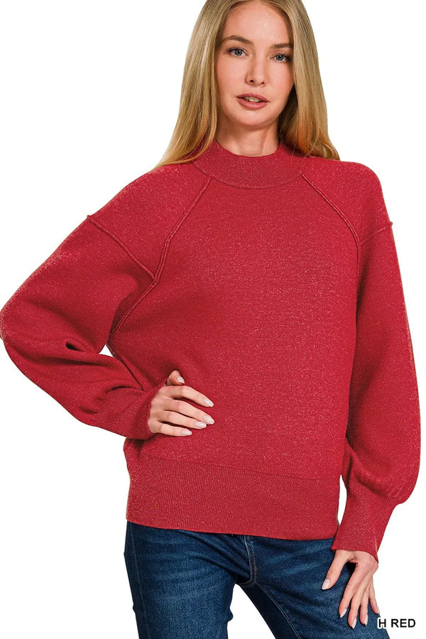 Zenana Viscose Mock Neck Exposed Seam Sweater H RED 846a4a43af9246f692441ee28e6076c9-Max-Origin