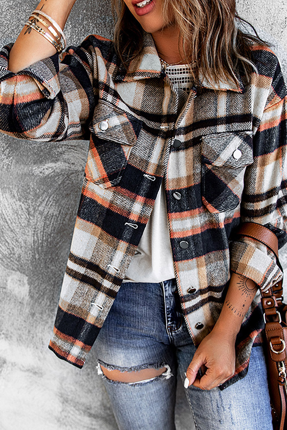 Red Plaid Button Front Pocket Shirt Shacket 846aeb48ae9197b4