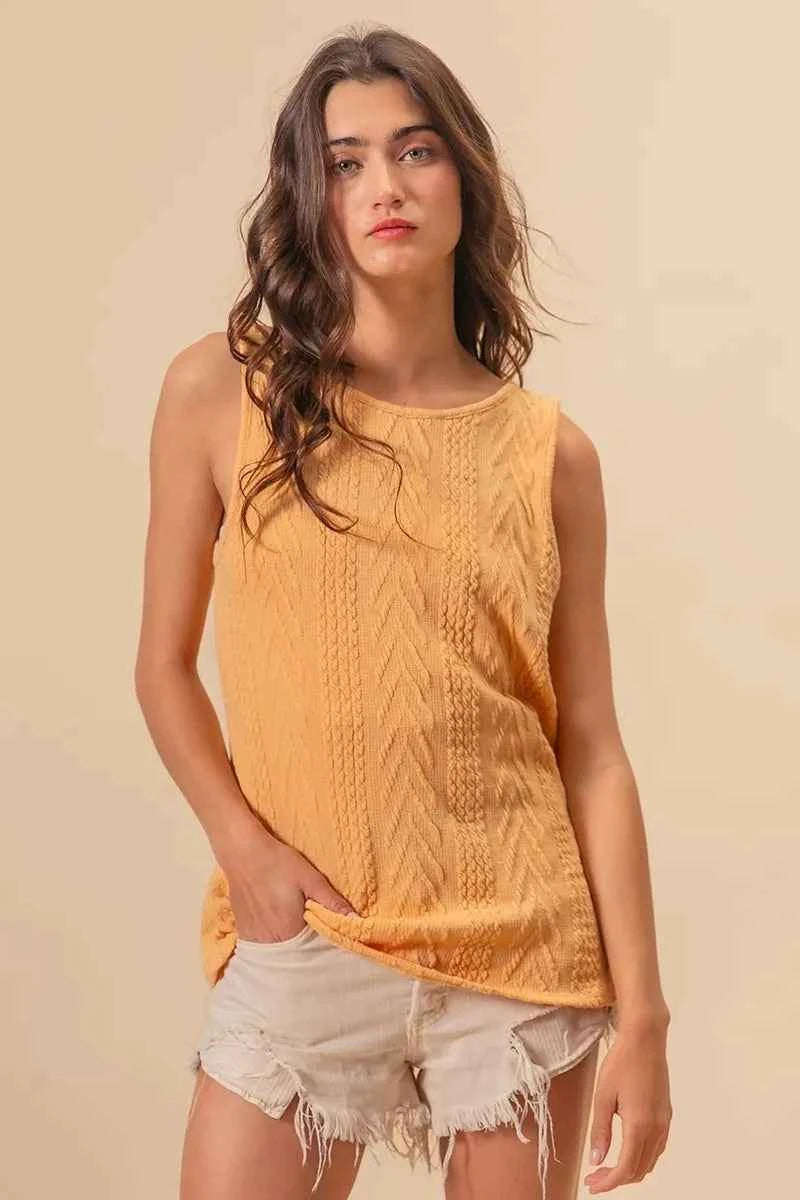 BiBi Textured Sweather Knit Twist Back Sleeveless Top 8471b1a433784a60b2c309606498806c-Max-Origin