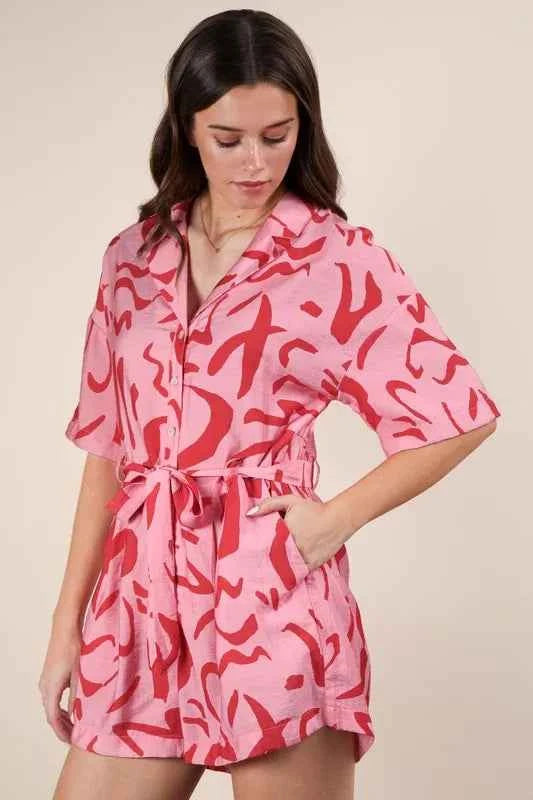 VERY J Oversized Printed Button Down Resort Romper 847da4a1bc2c4398bf5da4711741f1a7-Max-Origin